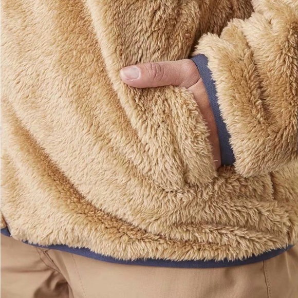 NWT PICTURE Navy/Tan Color Block Reversible Hooded Sherpa Fleece Posy Jacket, L - Picture 6 of 16